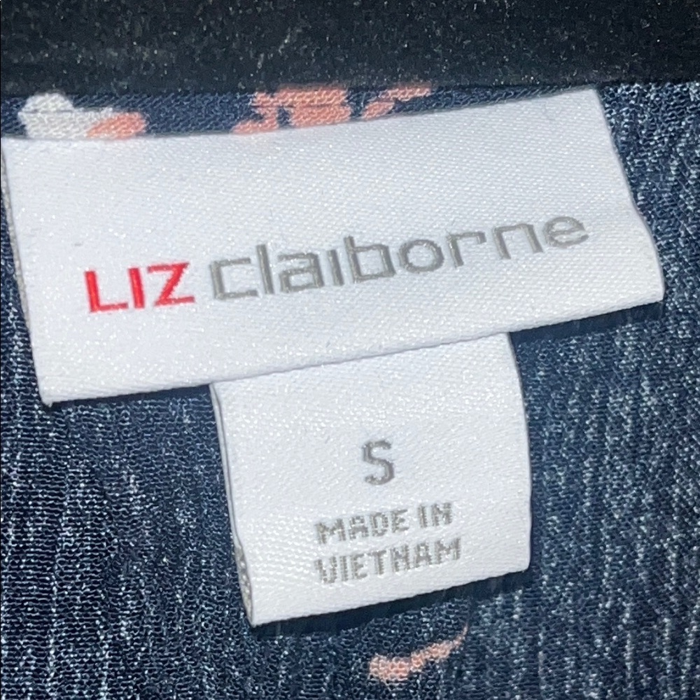 Liz Claiborne Floral Navy Women's Top - Button Detail Lightweight- Size small - Picture 2 of 3